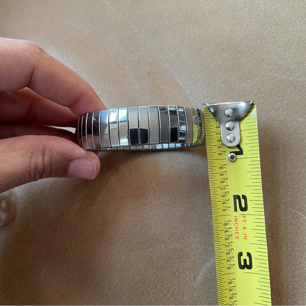 Watch band style bracelet metallic silver stretch adjustable reflective glam - Picture 5 of 6